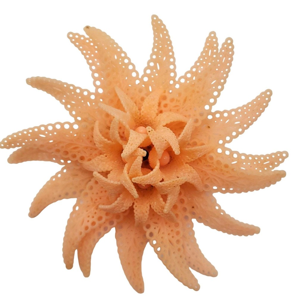 Vintage Huge 4" Flower Brooch Pale Peach Acrylic Pin Summer Dahlia Chrysanthemum